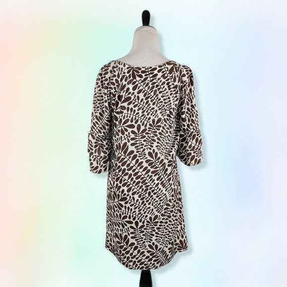 Trina Turk  Womens Leaf Print Square Neck Shift Dress White Brown Size 4 - Picture 2 of 4